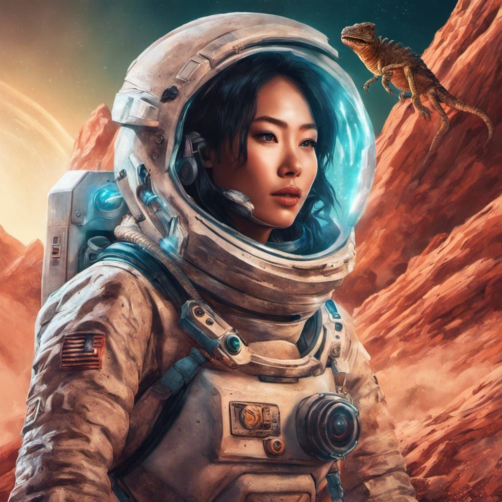 Woman in Spacesuit Battles Reptilian Monster on Mars