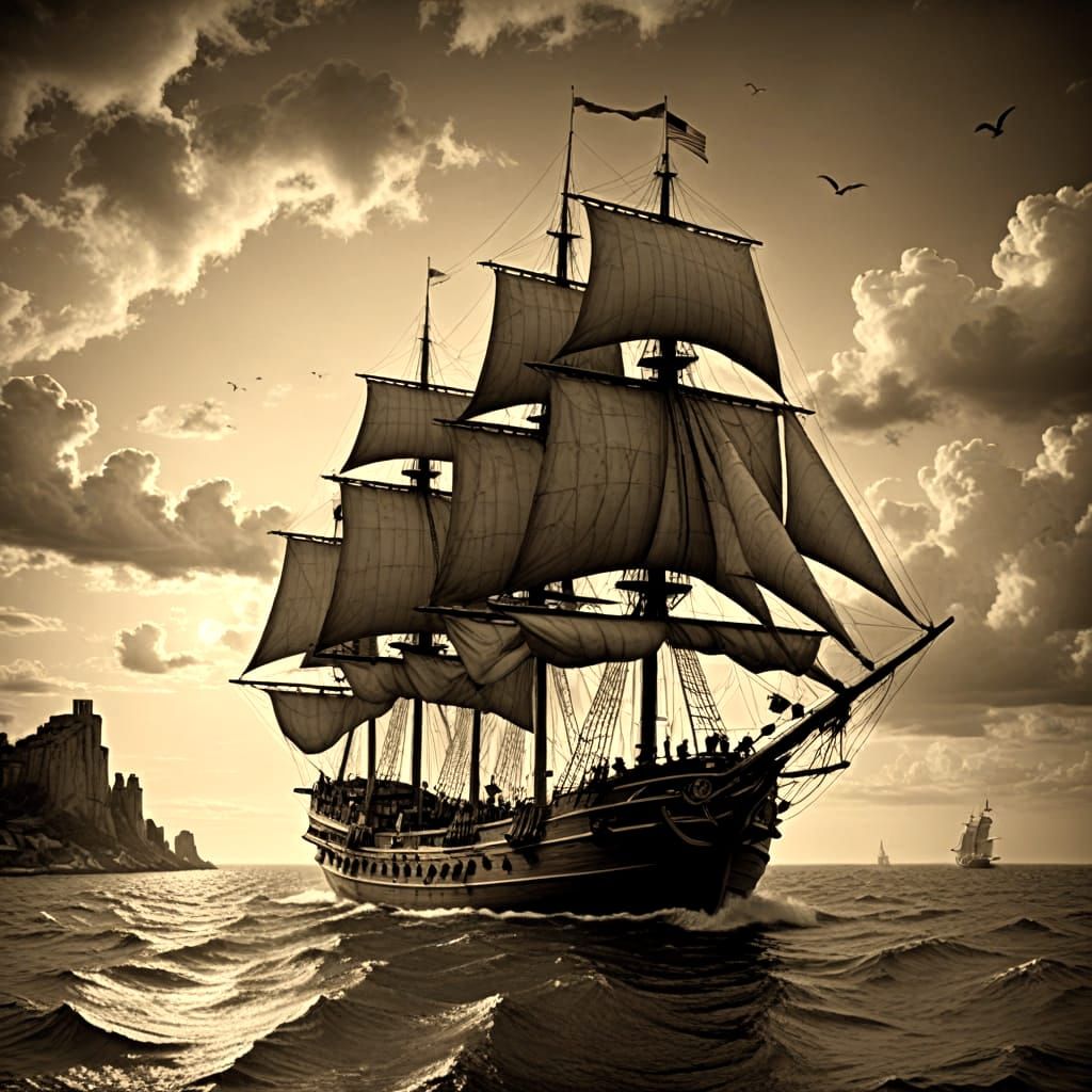 Columbus's Voyage to America in Sepia