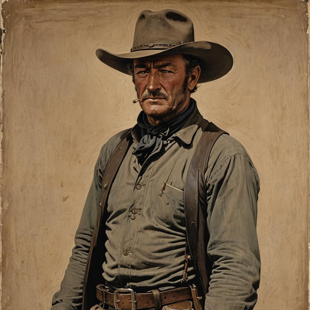 Grizzled Cowboy in Wild West: Vintage Illustration