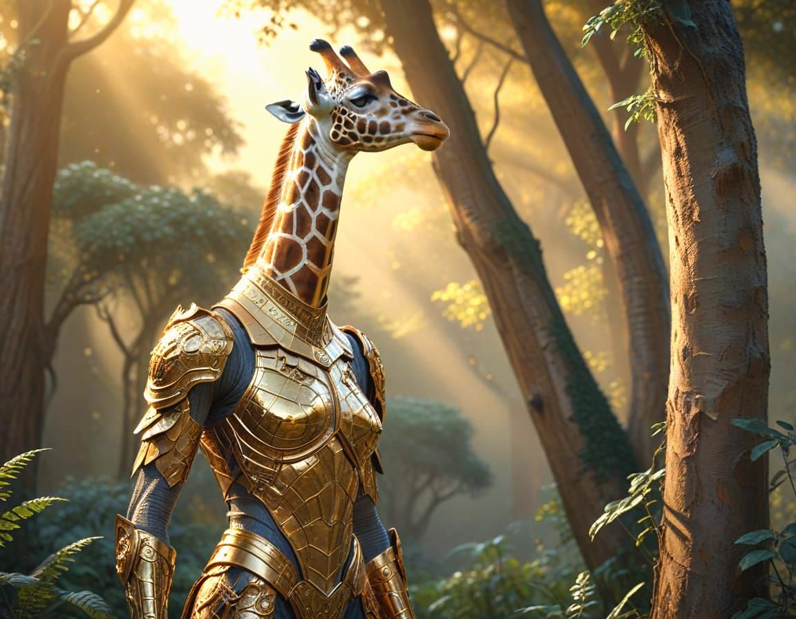 Majestic Armored Giraffe Woman Portrait