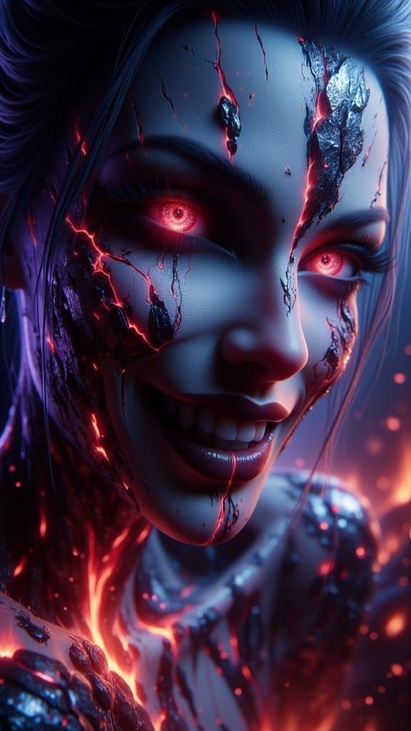 Grimdark Hellion Woman Amidst Burning Flames