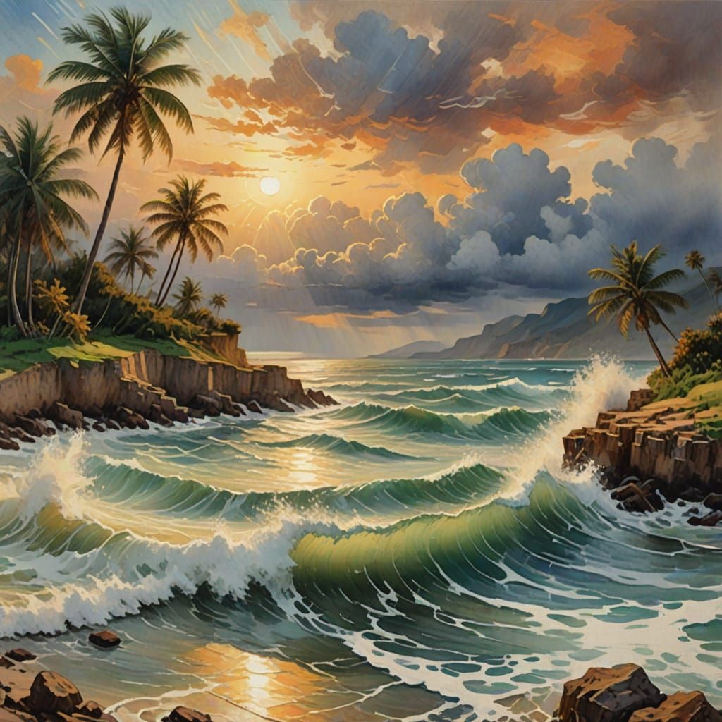 Ethereal Stormy Sea in Impressionistic Watercolor