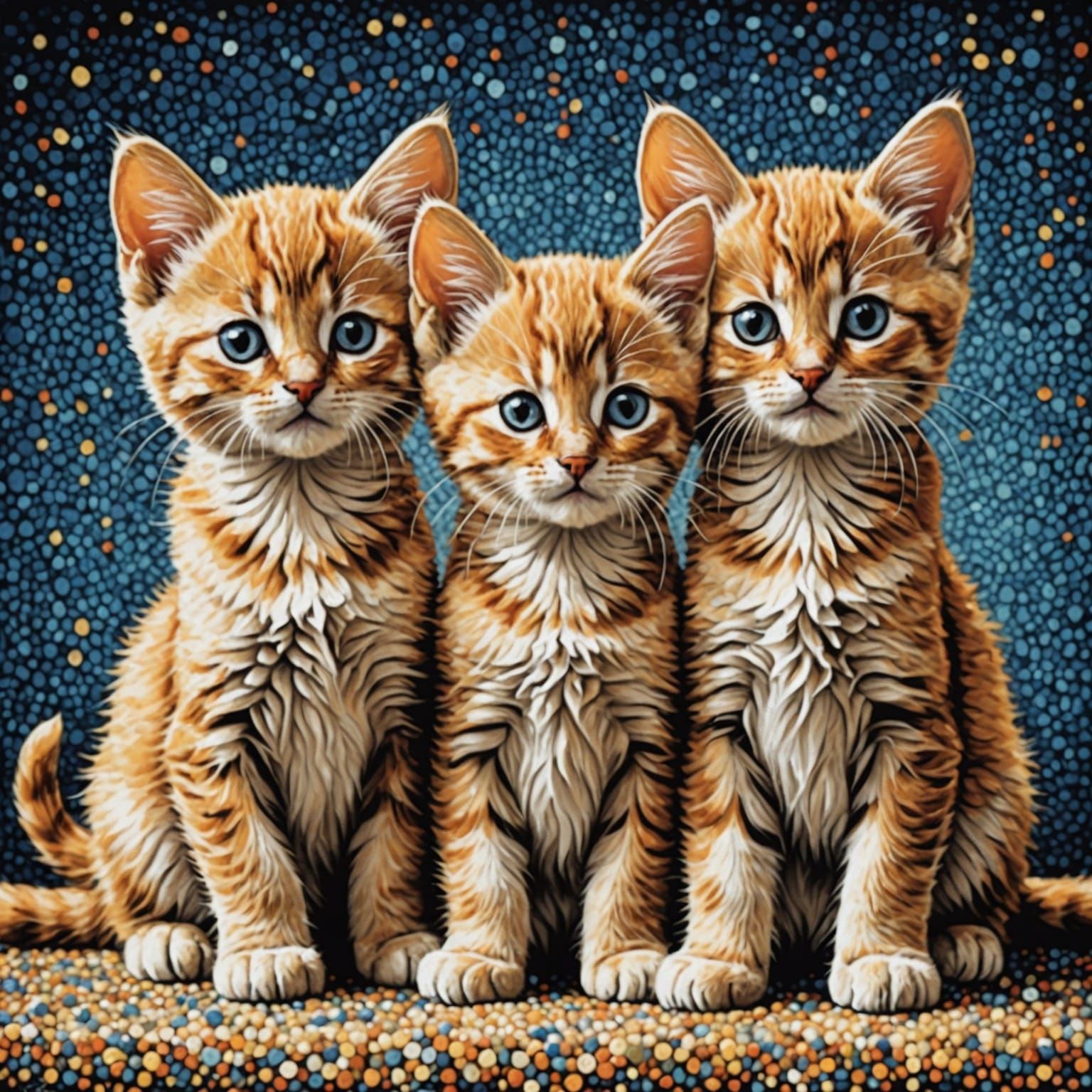 Playful Kittens in Pointillism Style