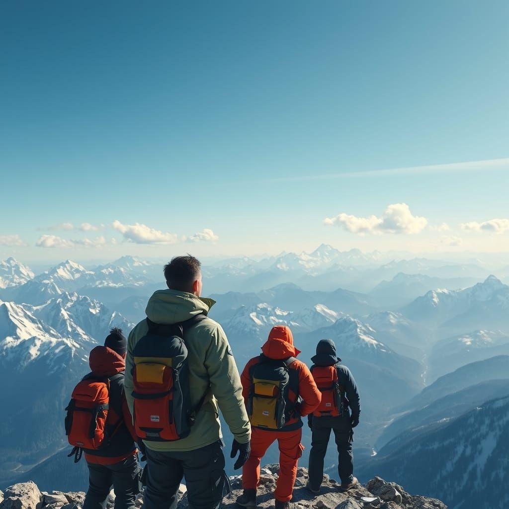 Adventure Seekers on Snowy Mountain Peak