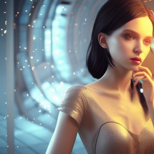 Beautiful Modern Woman in Sparkling 3D Render