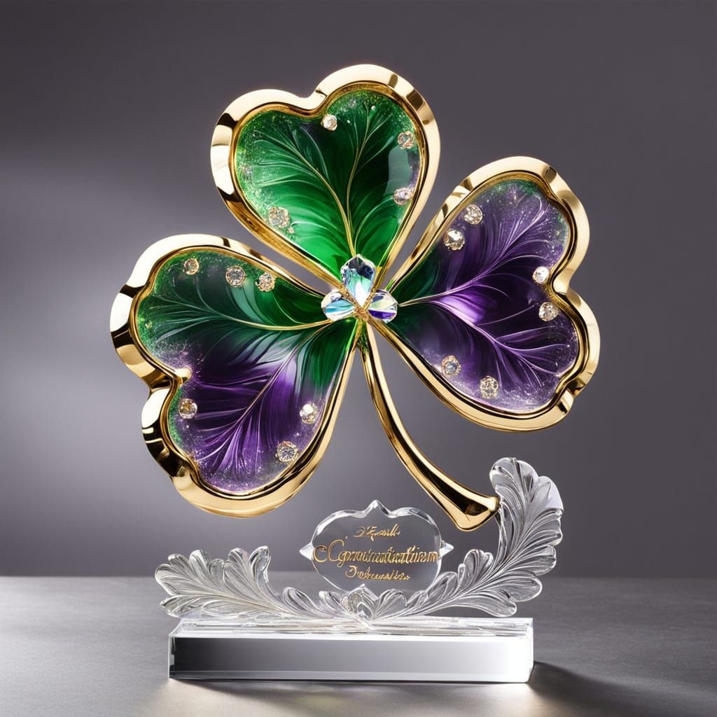 Elegant Glass Shamrock Statue with Crystal Inscription