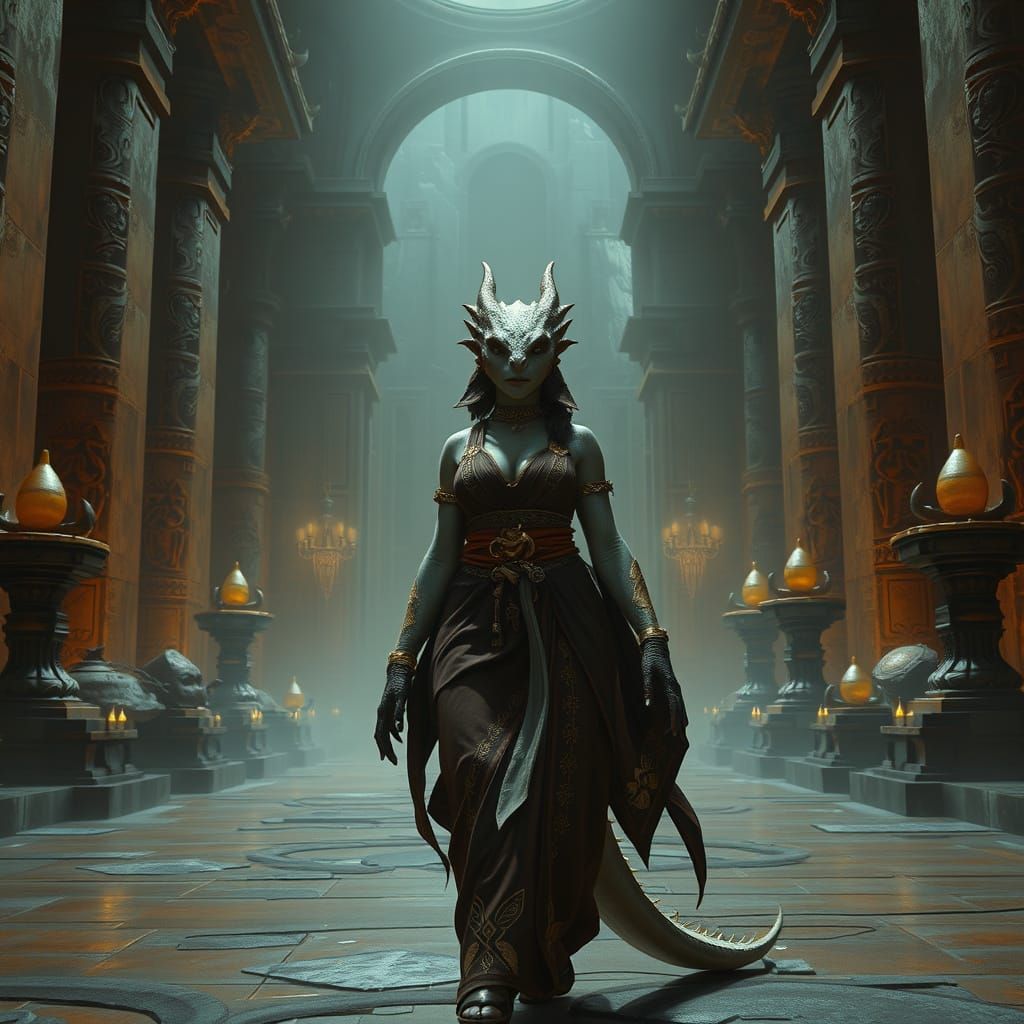 Dragonborn Enters Ancient Temple in Dystopian Style