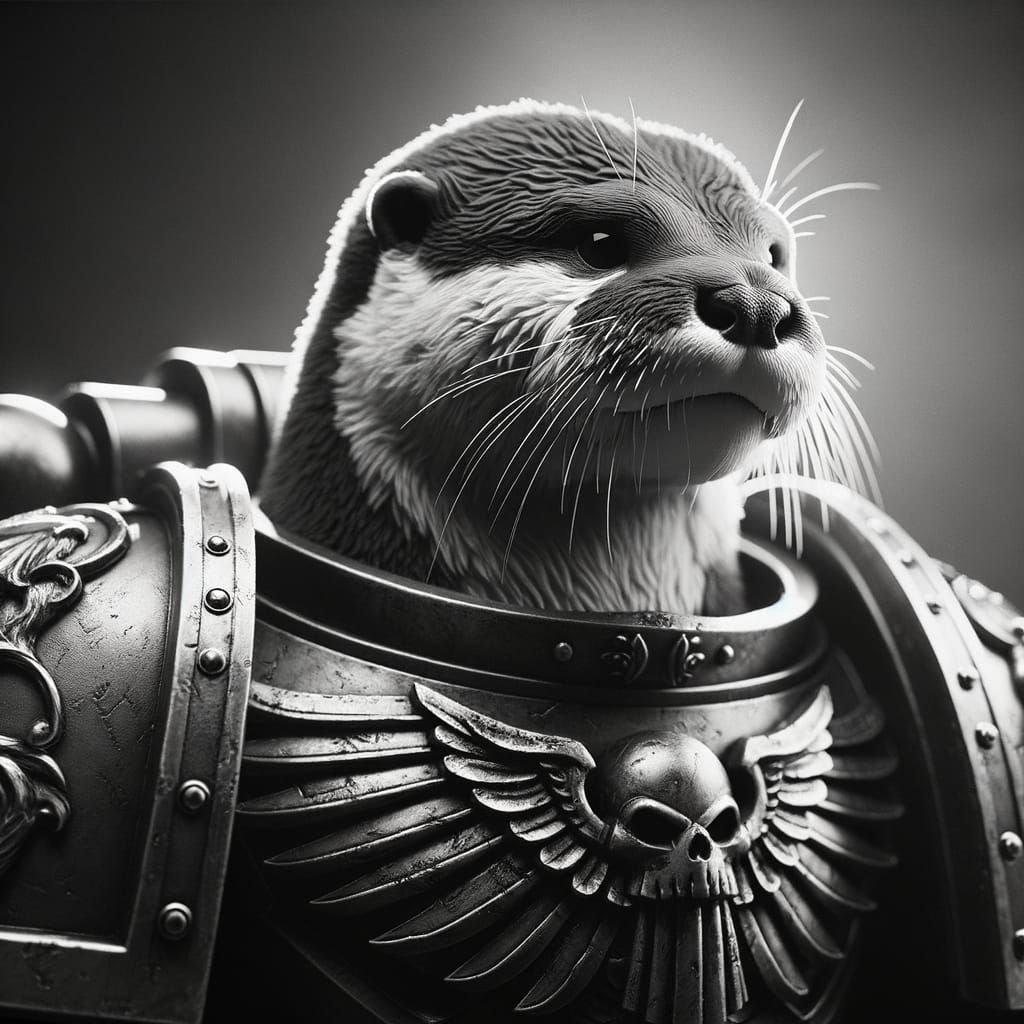 Otter in Space Marine Armor: Cinematic Black and White