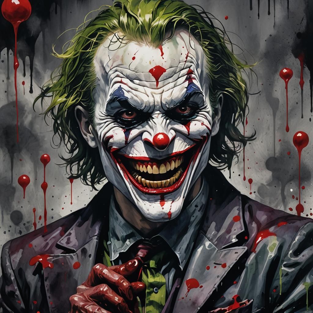 Grotesque Joker Laughs in Dark Fantasy Illustration