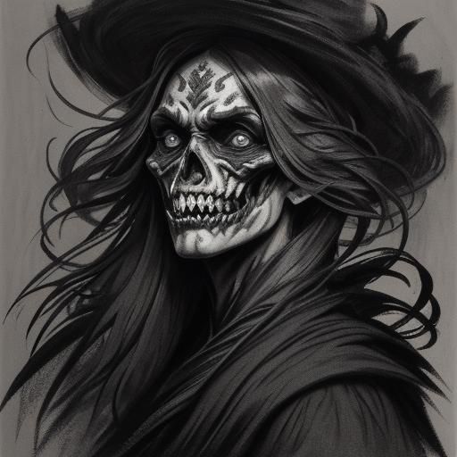 Expressionist Gown with Bared Teeth in Chalk Illustration