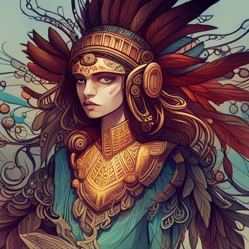 Luminous Aztec Warrior Digital Painting