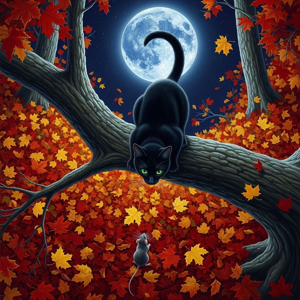 Magical Fantasy Oil Painting of Cat and Mouse