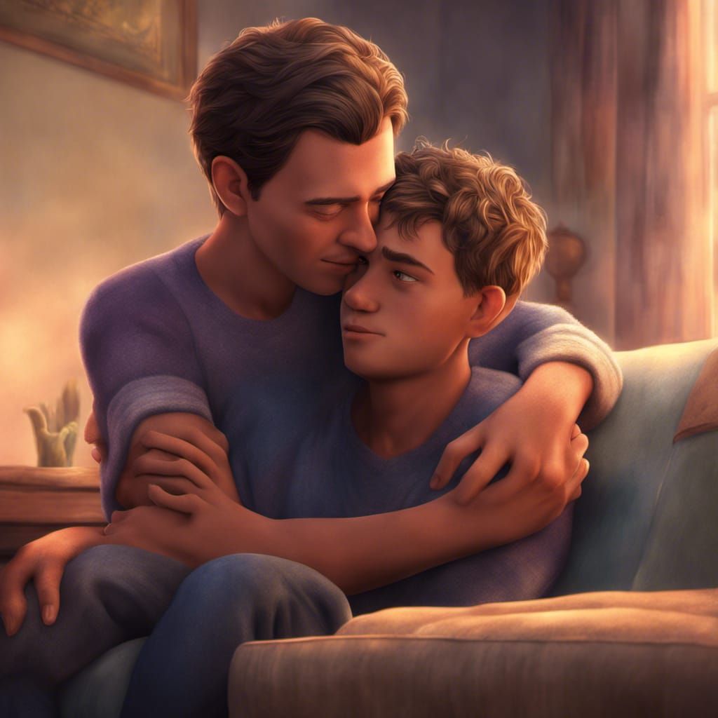 Heartwarming Pixar Illustration: Father Comforts Gay Son