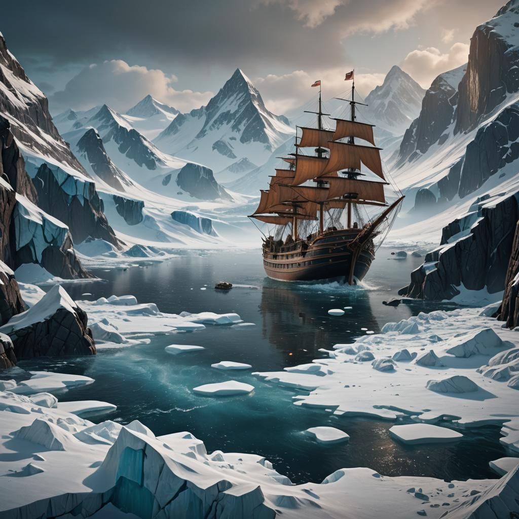 Arctic Ship in Detailed Matte Painting