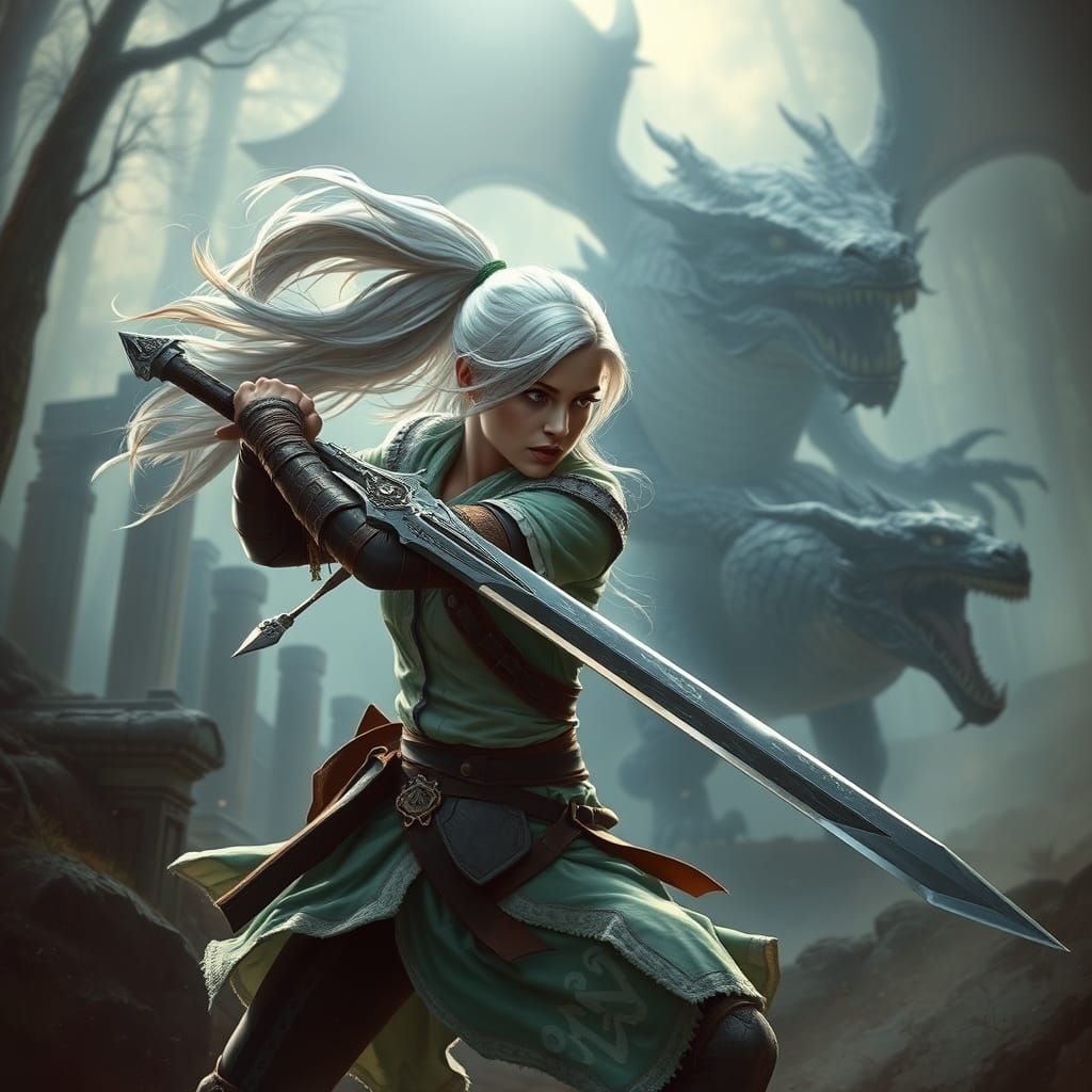 Fierce Female Ranger Battles Undead Dragon in Mystical Fores...