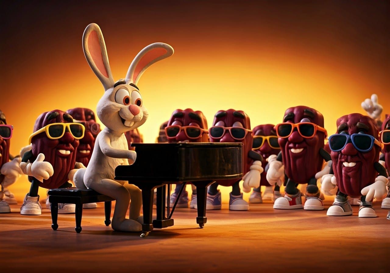 Charming Claymation Rabbit Performs with California Raisins....