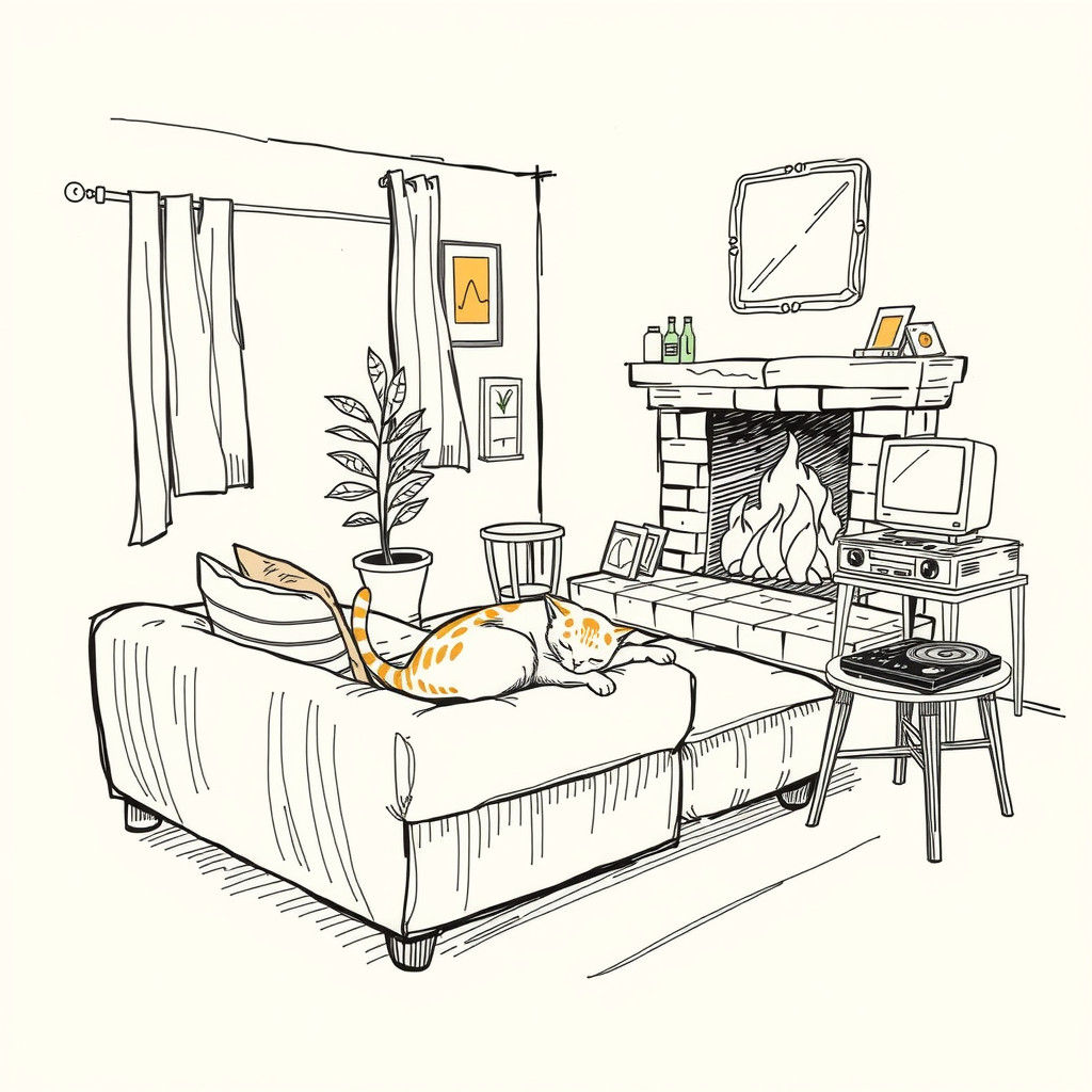 Cozy Living Room Doodle in Ballpoint Pen