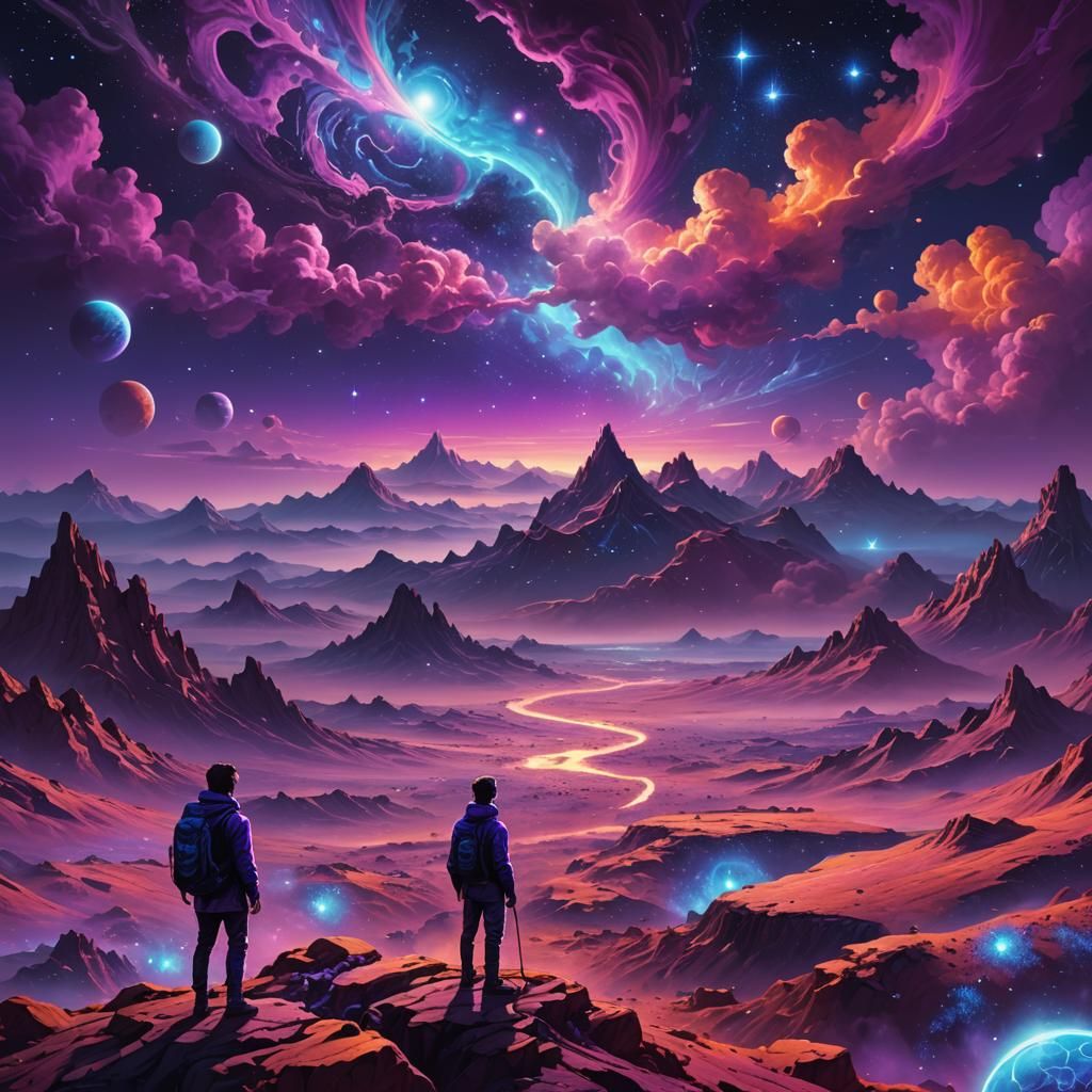 Cosmic Traveler in Psychedelic Dreamscape