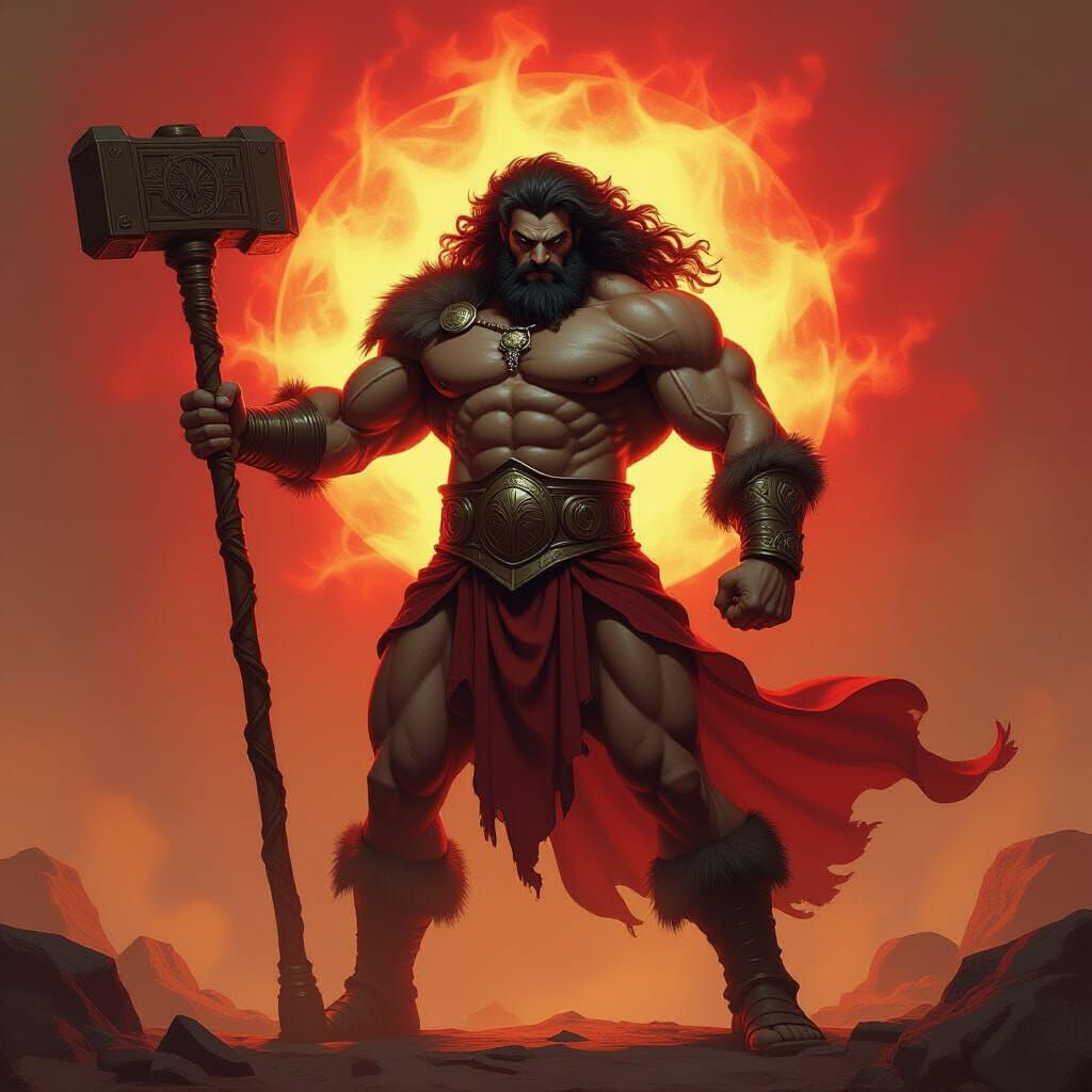 Hercules with Club and Lion Skin, Fiery Aura