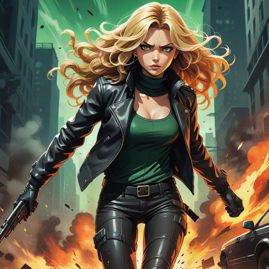 Sultry Mafia Boss Woman in Anime-Style Action Pose