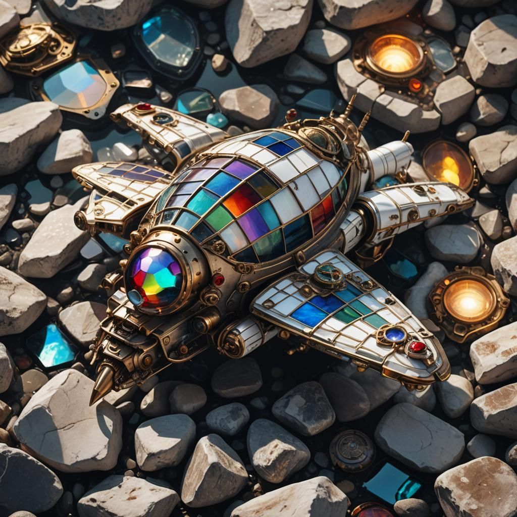 Steampunk Spaceship Made of Stained Glass