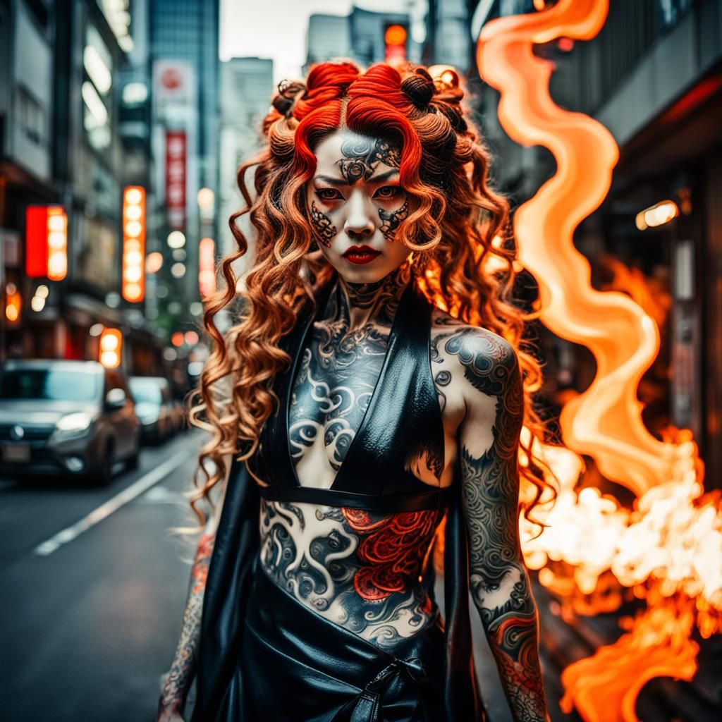 Female Oni Yokai on Hibiya Street in Latex