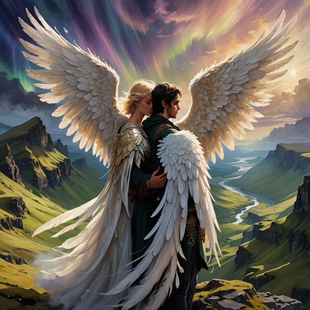 Ethereal Embrace: Twin Flames Under Aurora