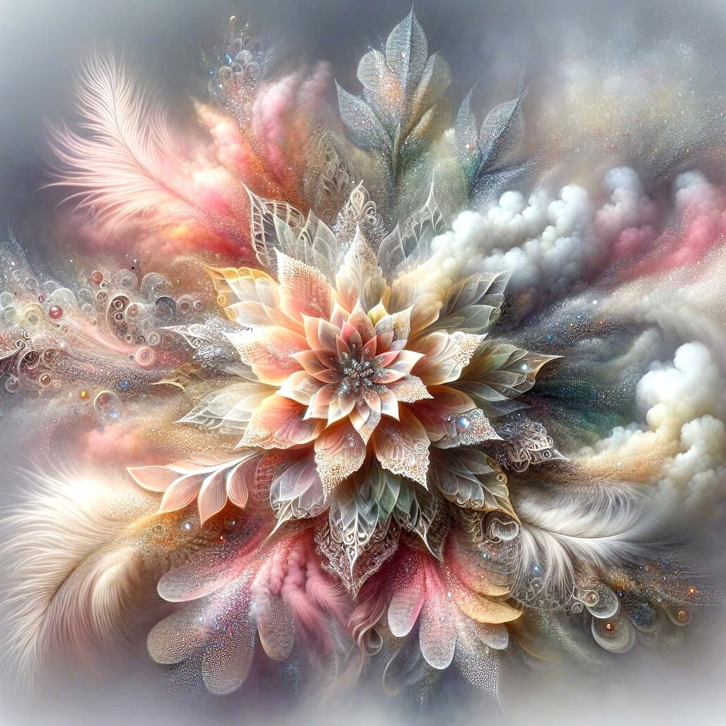 Whimsical Diamond and Lace Fantasy Flower in Pastel Hues