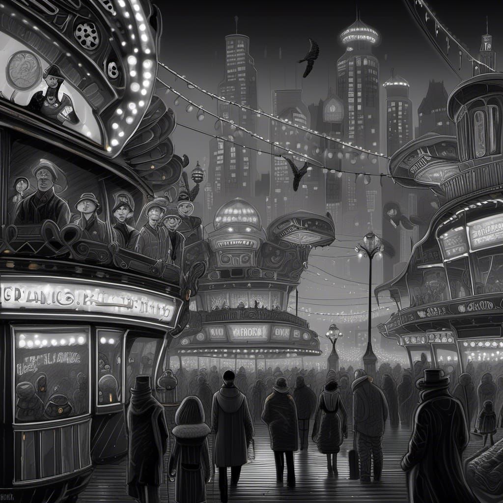 Cyberpunk Fairground in Bladerunner Cityscape
