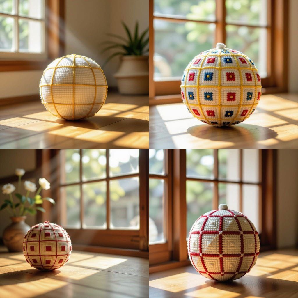 Temari Ball with Square Embroidery in Soft Light