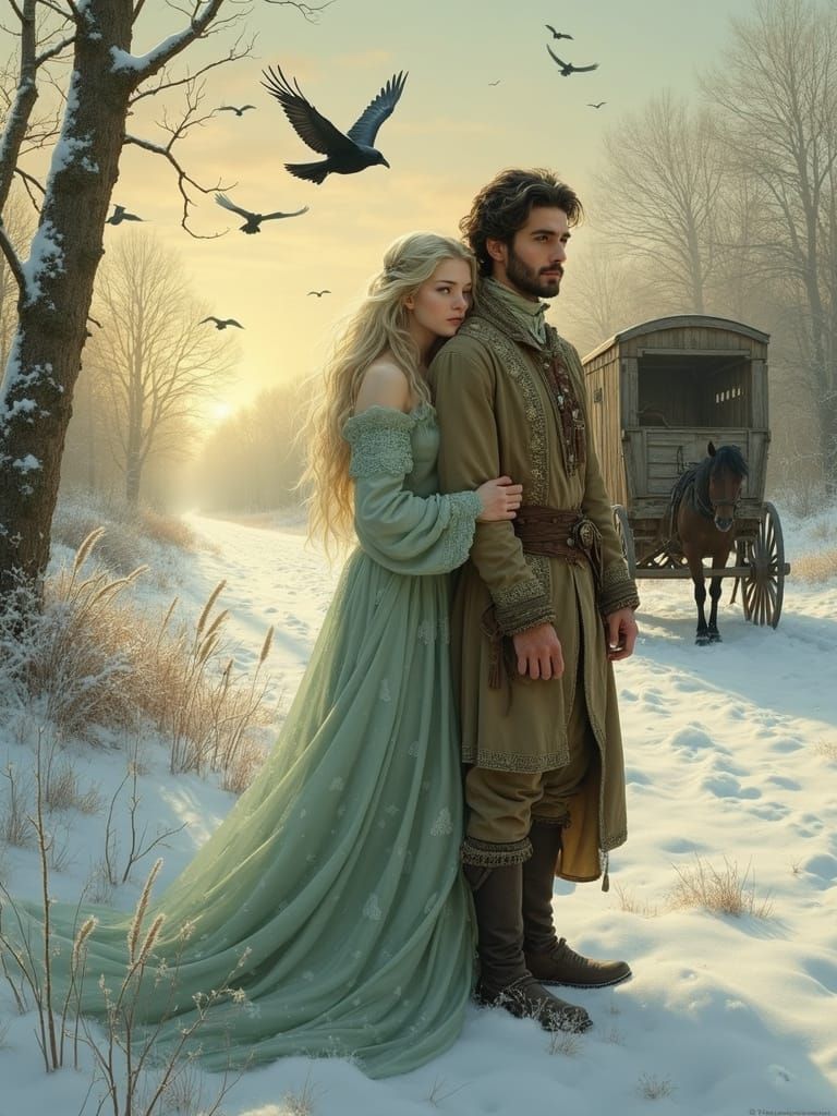 A Young Nobleman in Winter Flemish Landscape with Ethereal M...