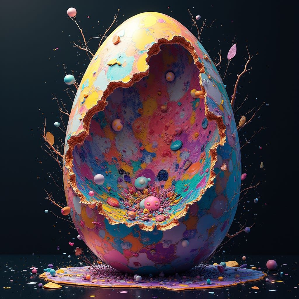 Easter Egg Composition in Vibrant, Surrealist Style