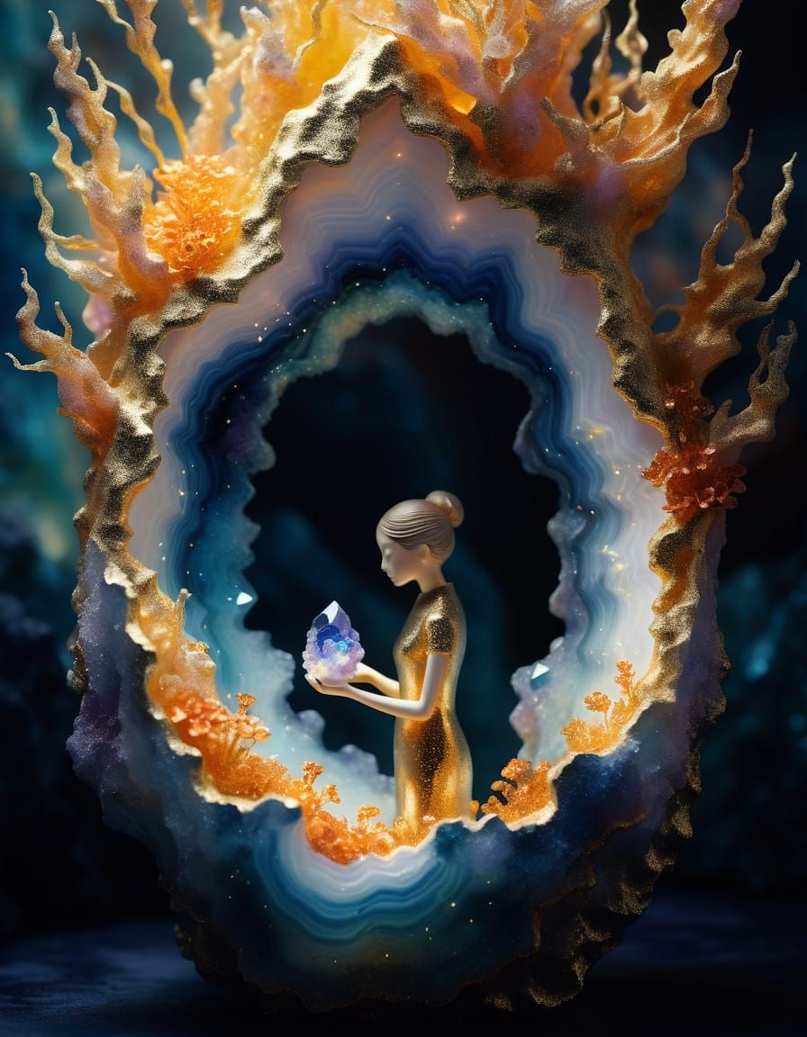 Surreal Geode Held in Ikebana Arrangement