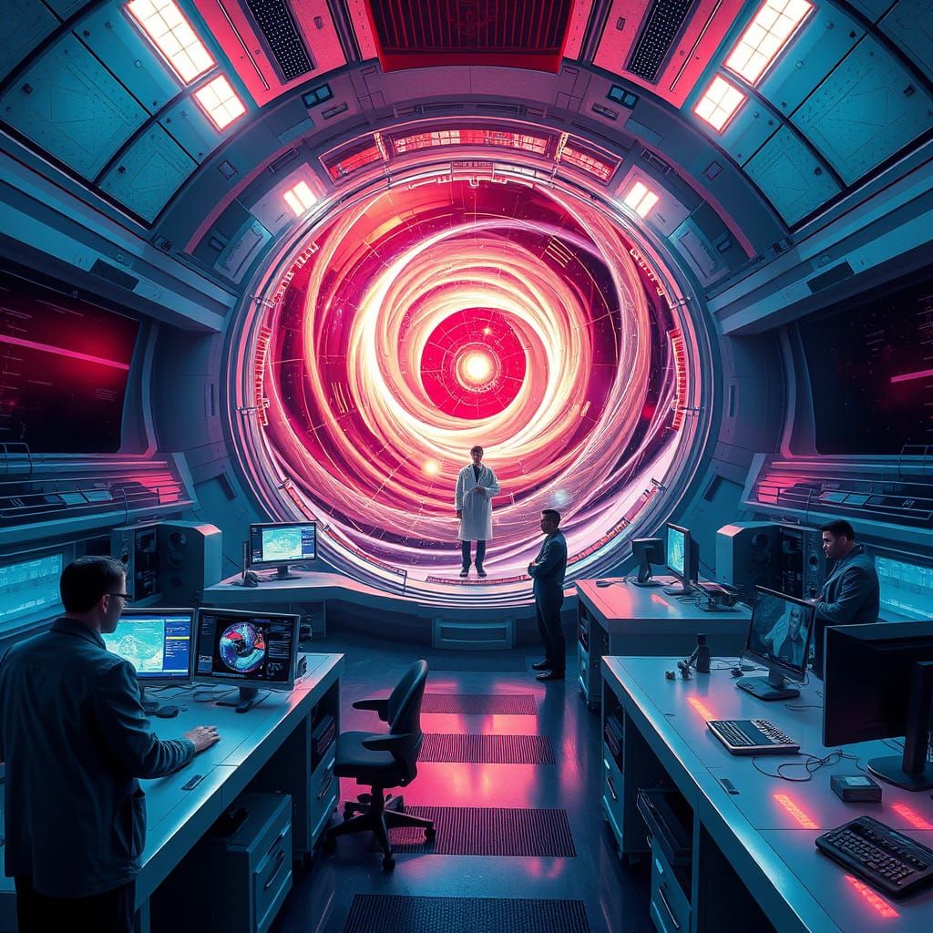 Cosmic Portal Laboratory in Futuristic Holographic Style