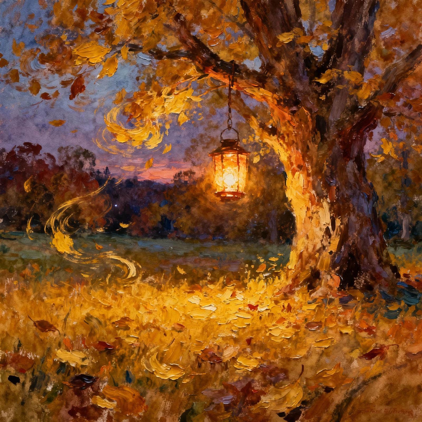 Magical Autumn Meadow at Twilight in Painterly Style