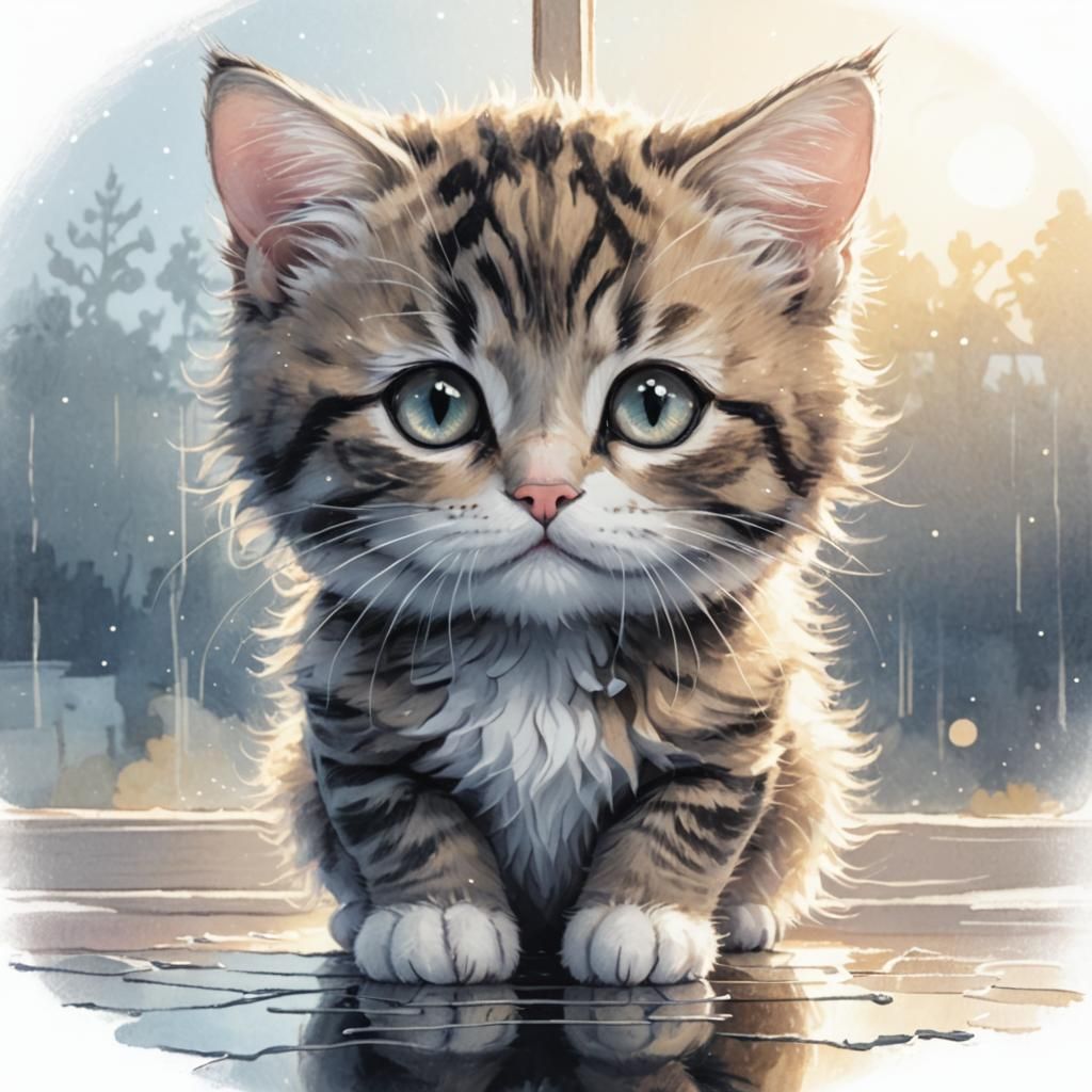 Cartoon Kitty Gazing at Moon in Ben Bocquelet Style