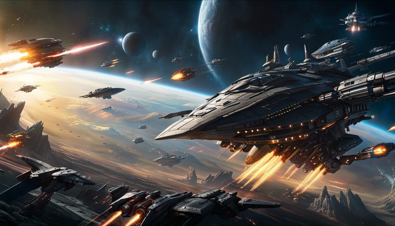 Epic Space Battle in Dark Fantasy Style