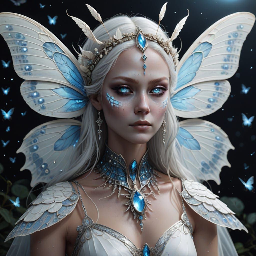 Luminous Moon Moth Queen in Ethereal Gown