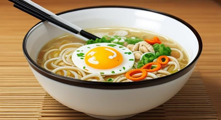 Satisfying Noodle Soup with Egg in Anime Style