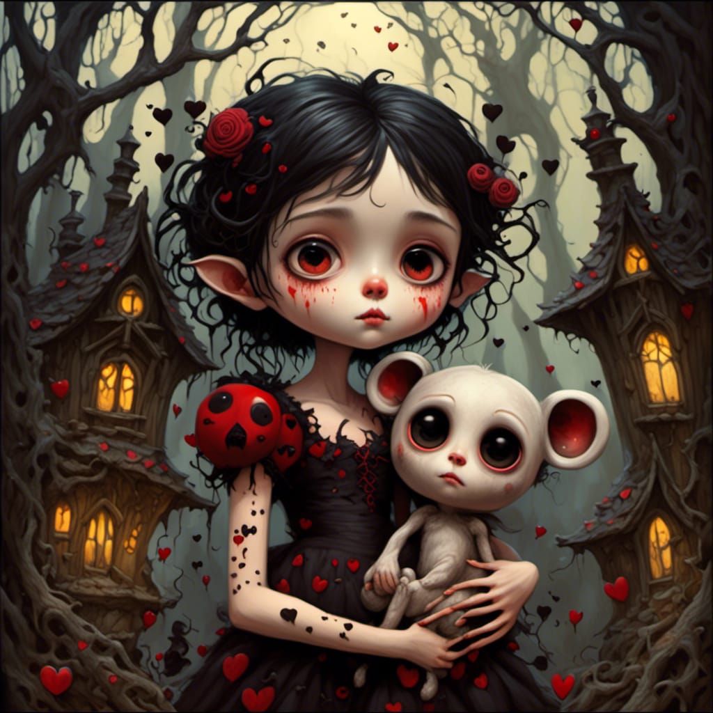 Adorable Darkling with Teddy Bear, in Burton Style
