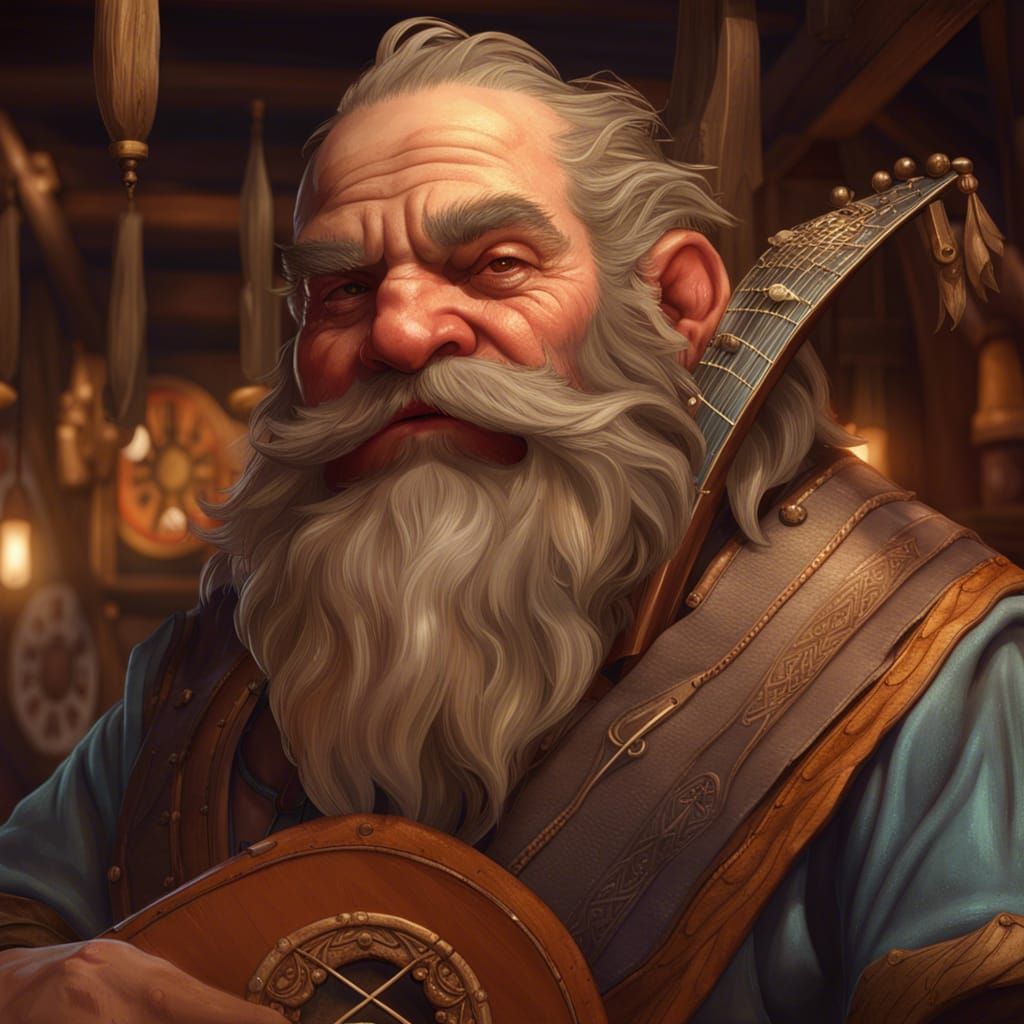 Drunken Dwarf Bard in Tavern, Hyperdetailed Portrait