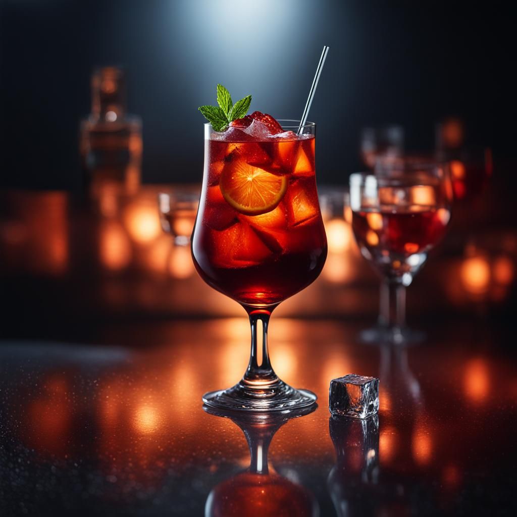 Fiery Cocktail in Glass with Dramatic Lighting