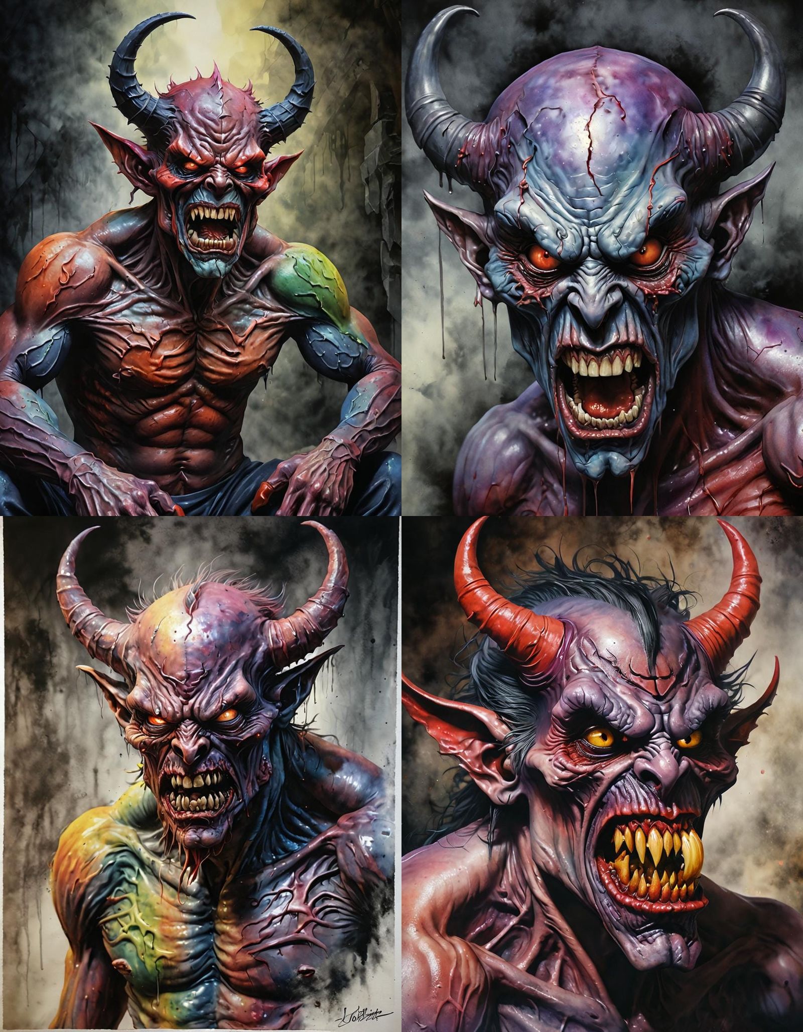 Ominous Drugged-Out Demon in Airbrush Watercolour Style