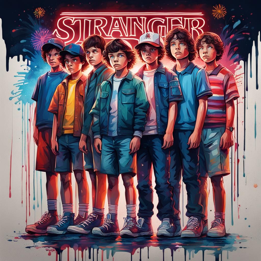 Stranger Things Characters in Graffiti Art Style