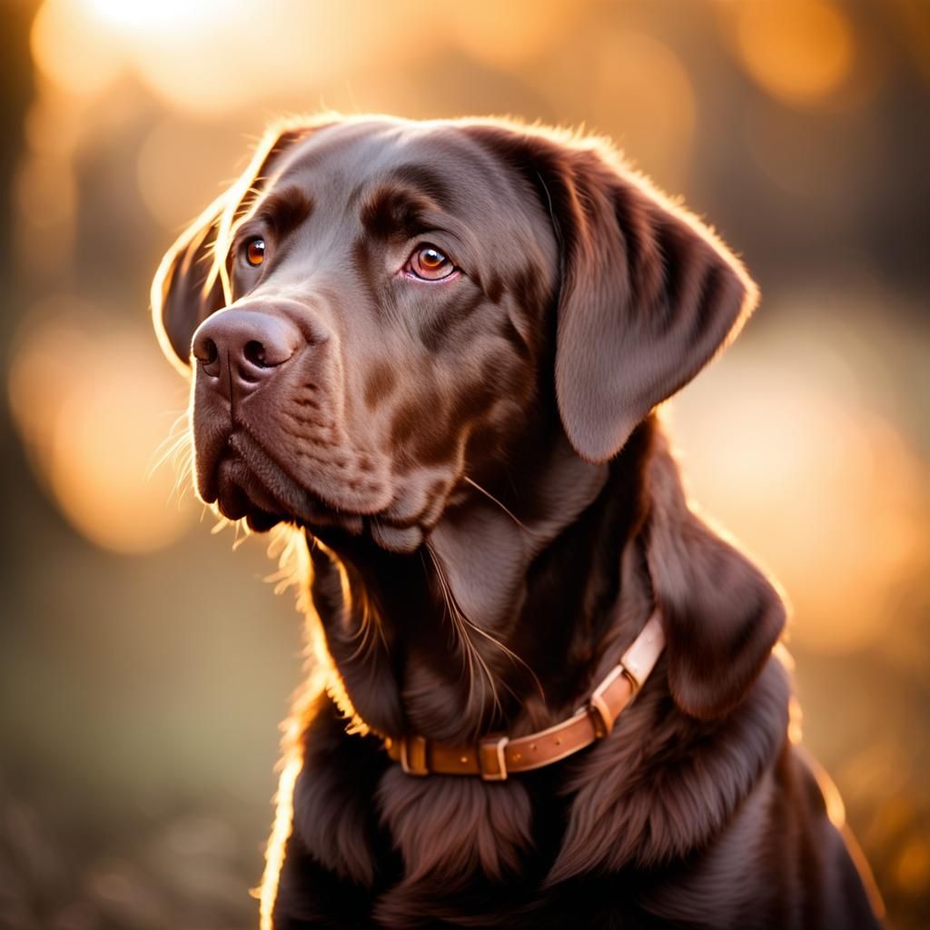 Glamour Portrait of a Chocolate Labrador in Golden Light