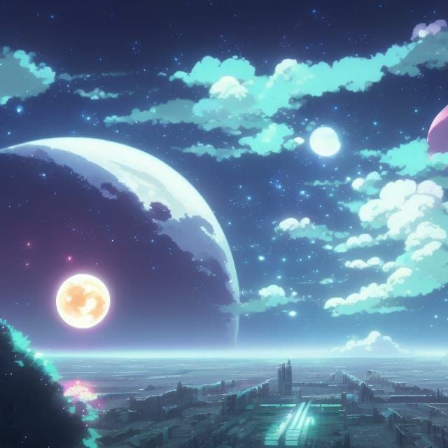 Epic Space Video Game Background in Anime Style