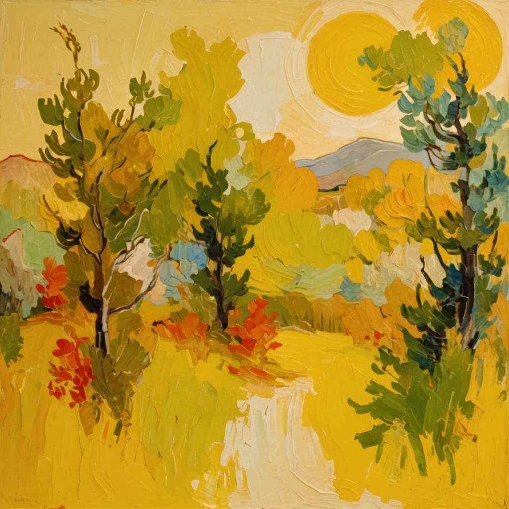 Vibrant Expressionist Landscape with Impasto Texture