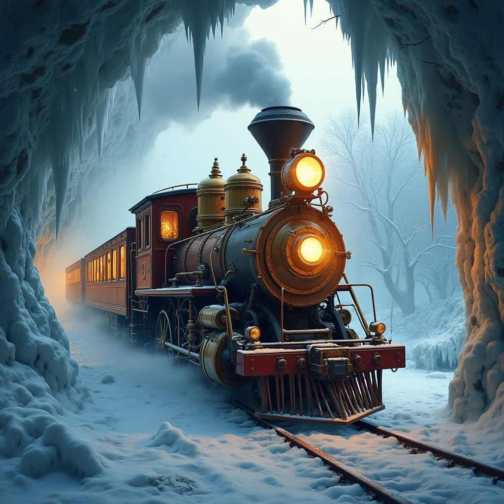 Steampunk Train Chugs Through Icy Cave