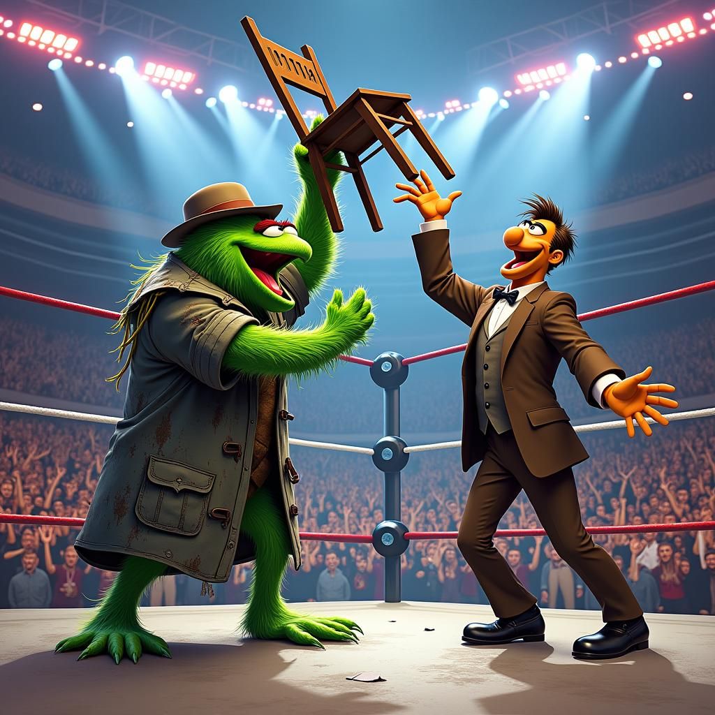 Oscar the Grouch Wrestles Dr. Who in Comic Book Style