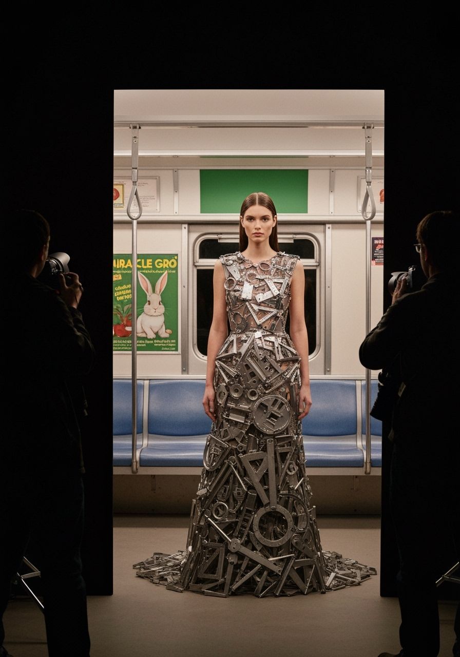 Metal Dress Fashion Shoot in Subway Car Setting
